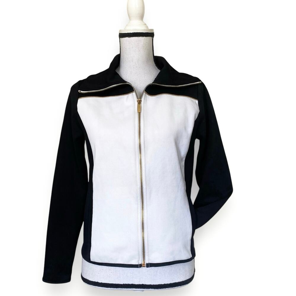 VNTG Ralph Lauren Zip Up Track Jacket White Black Gold Y2k 2000s Streetwear
